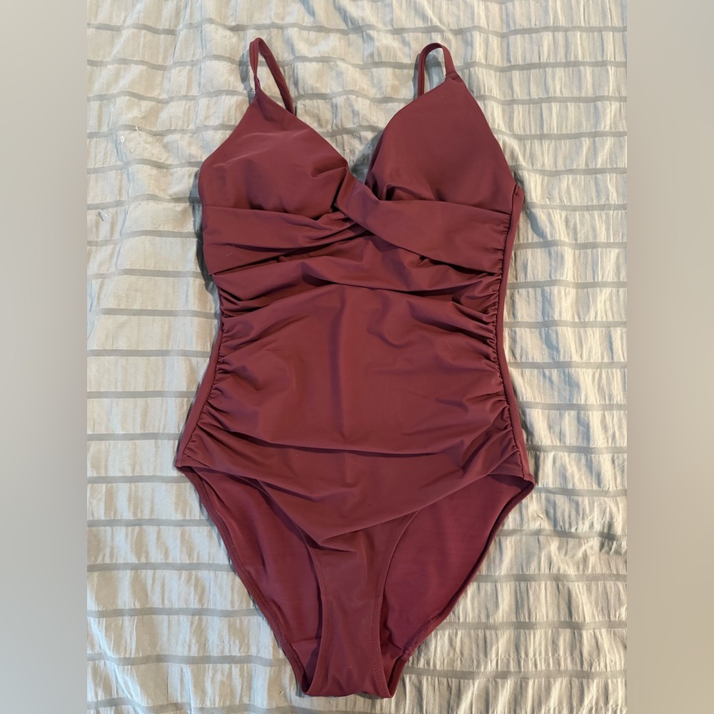 Elegant Women's One Piece Swimsuit in Burgundy